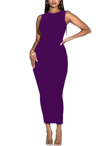 Women's Summer Long Bodycon Dress - Casual Basic Club Party Sleeveless Tank Sheath Dresses Navy Blue XXXL