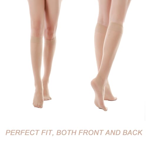 HA WA 6 Pairs Women's Knee High Stocking Nylon Black&Nude Socks(20D-KS 3*Black+3*Nude)