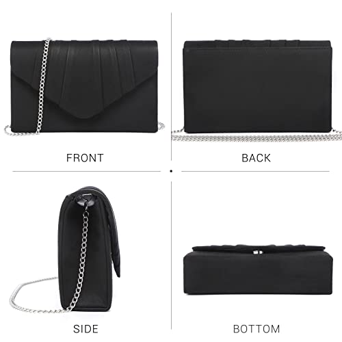 Dasein Women Glistening Evening Bags Pleated Clutch Handbags Wedding Purses Cocktail Prom Hand Pouch Black