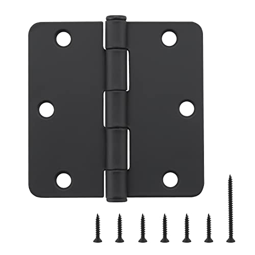 HOME MASTER HARDWARE 3 Pack Rounded Matte Black Door Hinges, 3.5 Inch Interior Door Hinges, 1/4" Radius Corners Residential Bedroom Door Hinge for Office/Bedroom/Study Living Room