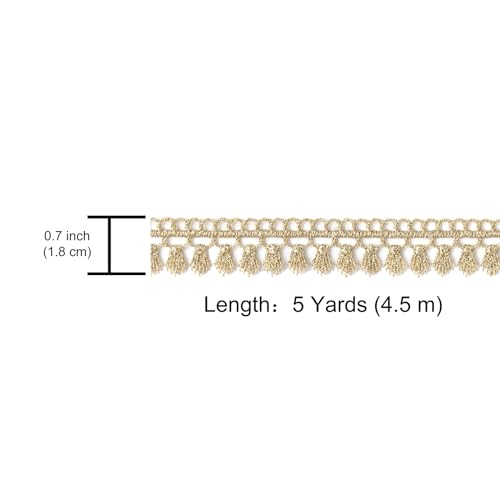 Gold Fringe Trim Tassel Lace Embroidery for Sewing DIY Craft Costume 0.78 Inch (Gold #L21 (5Yard))