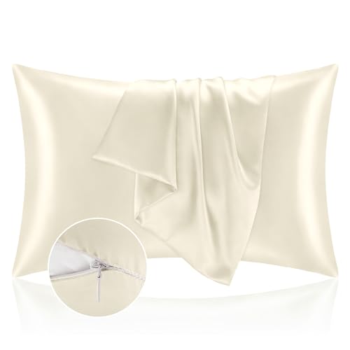 BEDELITE Satin Pillowcase with Zipper 2 Pack, Cedar Green Pillow Cases Standard Size, Super Soft and Cooling Similar to Silk Pillow Cases, Gift for Women Men(20x26 Inches)
