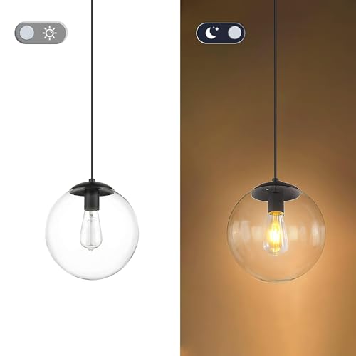 KoKo&Yukina 6-inch Mini Modern Globe Pendant Light Clear Glass with Black Finish Contemporary Mid Century Adjustable Hanging Light Fixture for Living Room Bedroom Kitchen