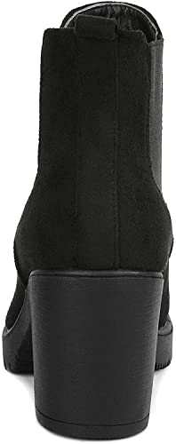 DREAM PAIRS Women's High Chunky Heel Chelsea Ankle Boots Slip On Elastic Fall Heeld Booties Shoes, Size 11, Black, FRE