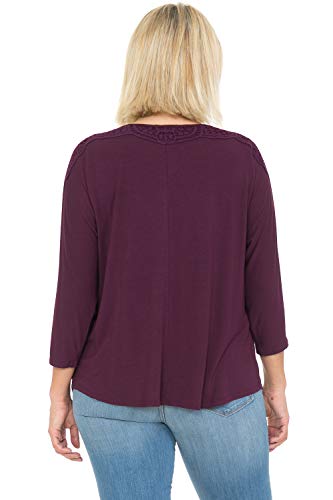 LEEBE Women’s Plus Size Round Neck Crochet 3/4 Sleeve Top (1X-5X) (2X, Teal)