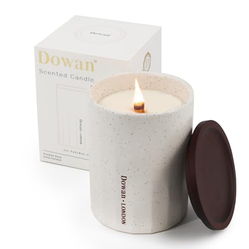 DOWAN 8oz Premium White Ceramic Jar Wood Wick Candle - Rich Cashmere Jasmine Scent, 100% Soy & Beeswax Blend - Perfect for Home Scenting & Decor, Birthday, Housewarming Gift for Her