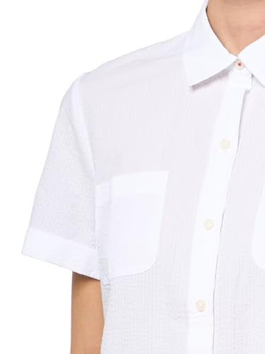 Nautica Women's Button Front Short Sleeve Camp Shirt, Bright White, X-Small