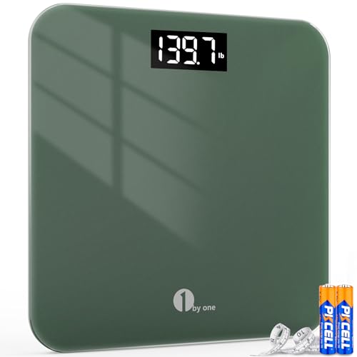 1 by ONE Digital Body Weight Scale, Bathroom Weighing Scale for People with Large LED Display, 400 lbs,Tape Measure and Batteries Included