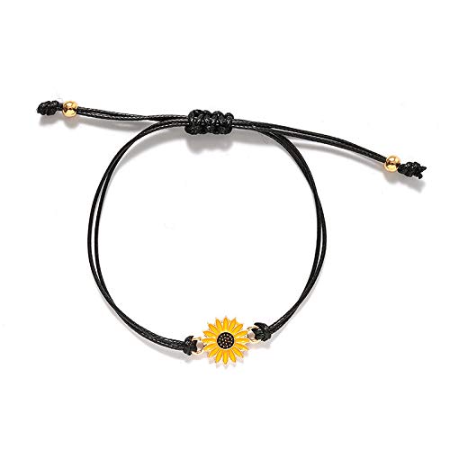 Fashion Sunflower Bracelets for Men Women Handmade Braided with Black Rope Charm Friendship Wish Card Surf Bangle Jewelry Gift Useful and Deft