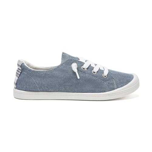 FUNKYMONKEY Women's Canvas Sneakers, Classic Low Top Comfort Lace up Slip-On Casual Flat Walking Shoes (6 M US, Denim/JD)