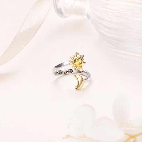Semicolon Adjustable Sun Moon Keep Going Ring for Women 925 Sterling Silver Jewelry Size 7