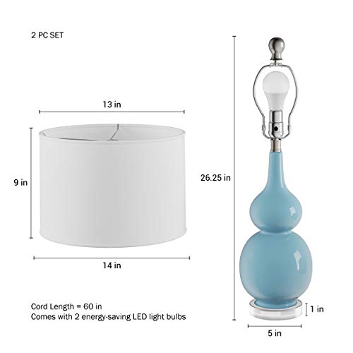 Set of 2 Ceramic Table Lamps - Double Gourd Vintage Style Lights for Bedroom, Living Room, or Office with Efficient LED Bulbs by Lavish Home (Blue)