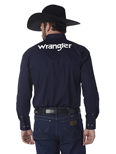 Wrangler mens Western Logo Two Pocket Long Sleeve Button Down Shirt, Navy, 3X US