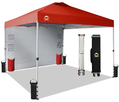 CROWN SHADES Canopy Tent 10x10 Pop Up Canopy Outdoor Shade with Pockets Sidewall, Easy Up Sun Shelter with One Person Set Up Center Lock, Portable Instant Camping Beach Canopy Tents, Purple