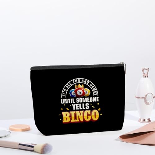 kdxpbpz Bingo Lover Gift for Women Funny Bingo Player Gift Bingo Gambler Cosmetic Case Makeup Bag Casino Lover Gift Gambler Birthday Gift Bingo Gambling Travel Bag Lucky Bingo Game Gift (Black)