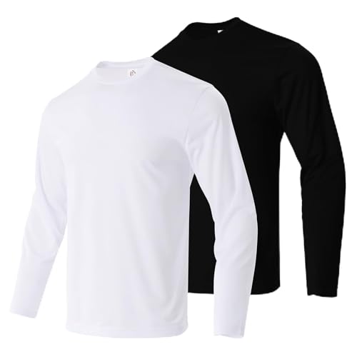 Mens Long Sleeve Shirts Quick Dry Crew Neck Sun Protection Gym Workout Athletic T-Shirt