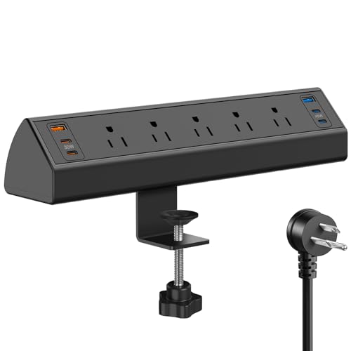 Desk Clamp Power Strip USB C,75W Total Fast Charging Station,45W USB-C and 30W USB-C Ports,Desk Edge Mount Power Strip 6-USB,5 AC Outlets Tabletop Surge Protector,Fit 1.6" Tabletop Edge