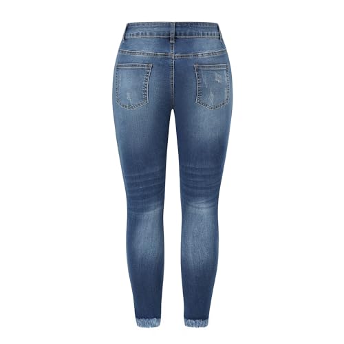 THUNDER STAR Womens Stretch Ripped Cropped Jeans Mid Rise Distressed Casual Denim Pants 1#Blue S