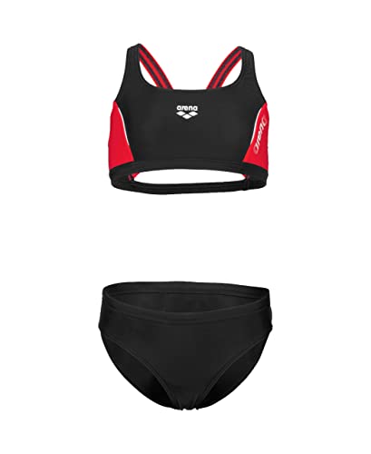 Arena Feel Girls' Junior Thrice Two-Piece Swimsuit Racer Back Top MaxFit Comfortable Suit Pool or Beach, US Size 22, Black/Anguria/White