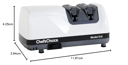 Chef'sChoice 312 UltraHone Professional Electric Knife Sharpener for 20-Degree Straight-Edge and Serrated Knives, 2 Stage, White