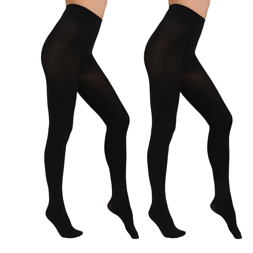 Paralinda 2 Pairs Women's Solid Color Tights 80D, Soft Opaque Microfiber Tights (Sun Tan, L/XL)