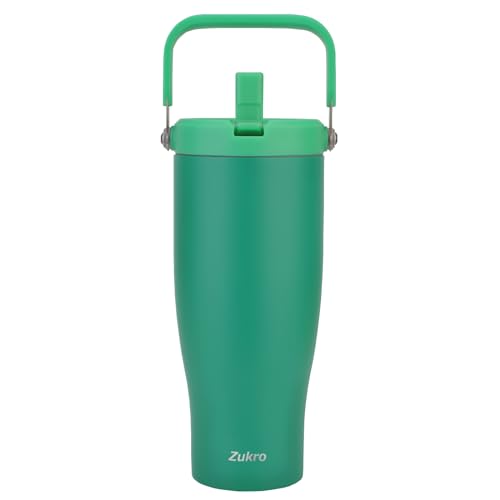 Zukro 40 OZ Tumbler With Handle and Simple Flip Straw |Leakproof Insulated Stainless Steel Reusable Water Bottle with Top Handle and Straw Lid For Travel & Outdoors| No Sweat, Dishwasher Safe|