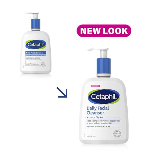 Face Wash by CETAPHIL, Daily Facial Cleanser for Sensitive, Combination to Oily Skin, NEW 16 oz 2 Pack, Gentle Foaming, Soap Free, Hypoallergenic