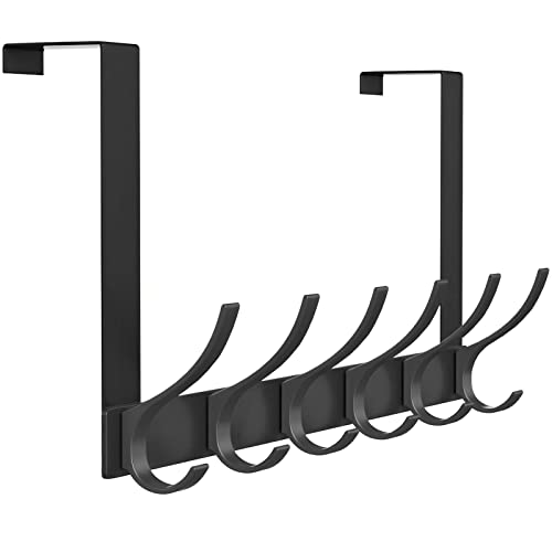 Peasulin Over The Door Hooks, Sturdy Door Hanger, Large Over The Door Towel Rack with 12 Hooks, Heavy Duty Easy to Install, for Bathroom, Bedroom，Kitchen，Hanging Towels, Coats (Black).