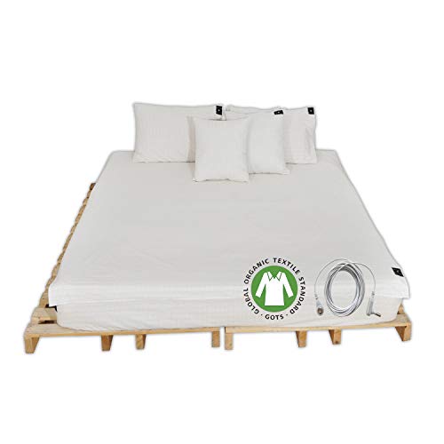 CONDUCTIVE Brand Grounding Sheet for Bed Organic Cotton Silver with Ground Connection Cord （52 x 27 inch, Original Color Sleeping Wellness Benefits Sleep Therapy