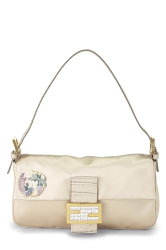 Fendi, Pre-Loved Beige Satin Baguette, White