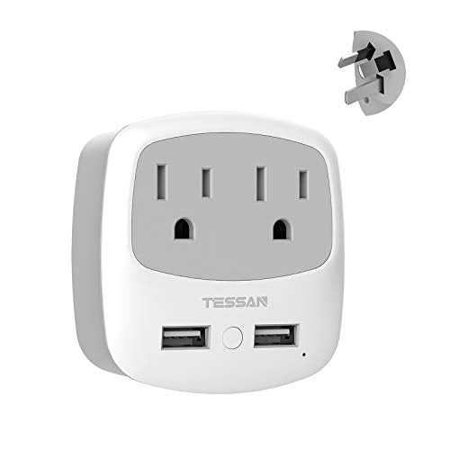 TESSAN Israel Power Adapter, Type H Travel Plug Converter Adaptor with 2 USB Ports 2 American Outlets for US to Israel Palestine Jerusalem