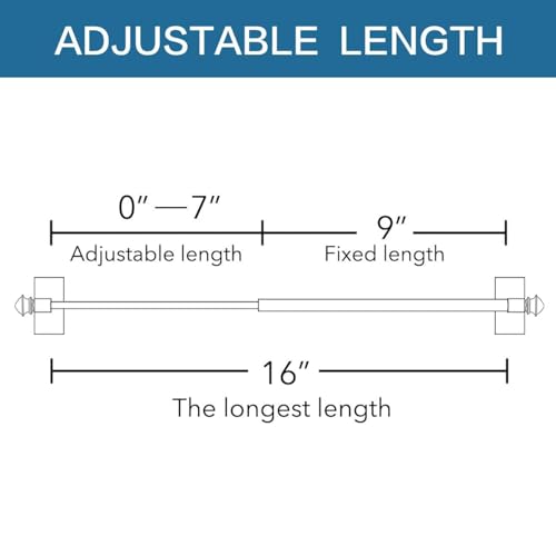 H.VERSAILTEX 2 PACK Magnetic Curtain Rods for Metal Doors Multi-Use Rods for Small Windows Cafe Sidelight and Iron Steel Places, Tool Free with Square Finials (Adjust from 9 to 16 Inch, Black)