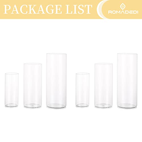 Romadedi Hurricane Glass Candle Holders - Set of 6 Clear Cylinder Vases for Centerpieces Flowers Pillar Candles Floating Votive Wedding Table 6''/7.8''/10'' High