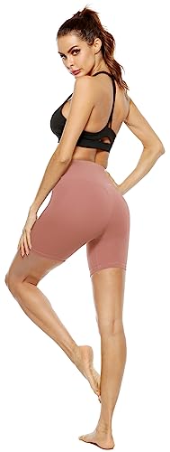 PERSIT Women's High Waist Print Workout Yoga Shorts with 2 Hidden Pockets, Non See-Through Tummy Control Athletic Shorts