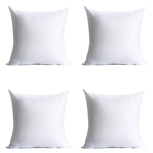 Calibrate Timing 16 x 16 inches Pillow Inserts, Set of 4 Hypoallergenic Brushed Microfiber Liner Down Alternative Filled Square Cushion Throw Pillow