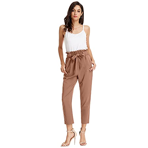 GRACE KARIN Womens Casual Solid Bottom Bow-Knot Decorated Pants with Pockets Wine Red M