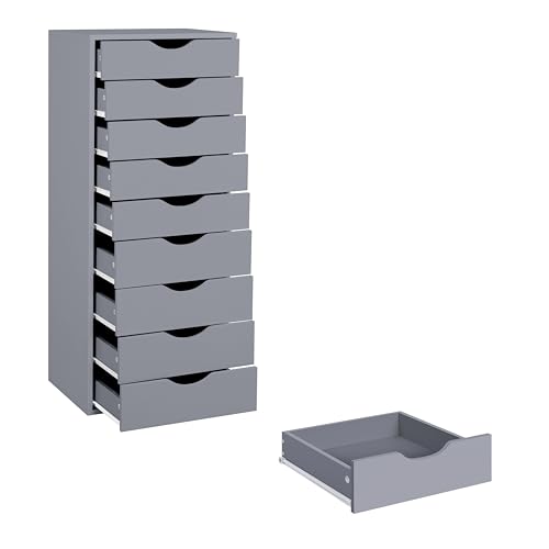 Naomi Home Bianca 9 Drawer Chest, Wood Storage Dresser Cabinet, Large Storage Organizer Makeup Drawer for Closet, Bedroom, 200 lbs Total Capacity - Gray