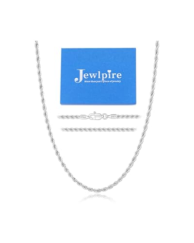 Jewlpire Soild 925 Sterling Silver Chain Necklace for Women, 1.5mm Rope Chain Italian Silver Chain Shiny & Sturdy & Durable Women's Chain Necklaces 16 Inches