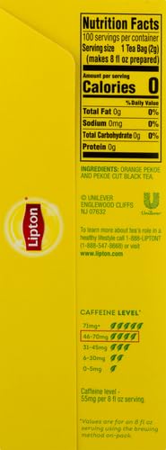 Lipton Tea Bags, Black Tea, Iced or Hot Tea, Can Support Heart Health, 100 Total Tea Bags