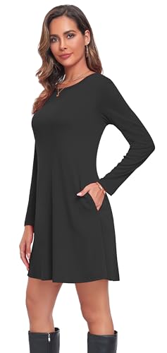 Moskill Long Sleeve Tshirt Dresses for Women with Pockets Casual Loose Swing Dress 3X-Large Mauve