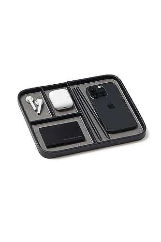 Nordik Leather Valet Tray - Pebble Black - Premium Vegan Leather Stylish and Organised Nightstand Tray for Men - EDC Catchall Tray for Keys, Watch, Wallet, Jewellery - Modern Bedside Caddy