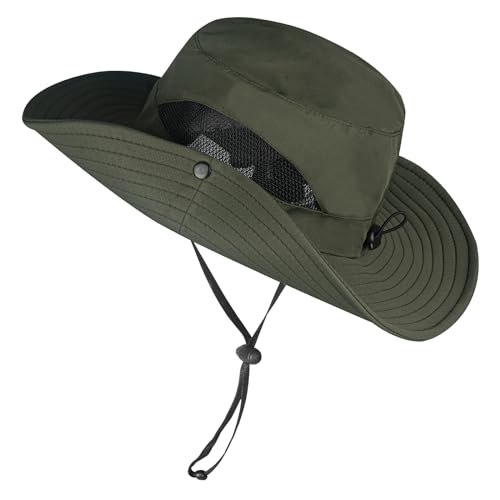 ZOORON Sun Hats for Men Women, Fishing Bucket Hats, Wide Brim UV Protection Waterproof Breathable Boonie Hats (1Pack-Army Green)