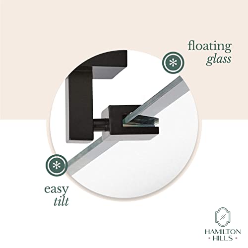 Hamilton Hills 20x30 inch Pivot Wall Mirror Including Matte Black Squared Wall Brackets | Frameless Bathroom Mirror | Rectangular Adjustable & Tilting Vanity | Modern Farmhouse Wall-Mounted Mirrors