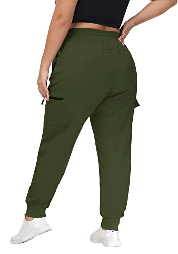 SEKINO Women's Plus Size Cargo Joggers Lightweight Quick Dry Hiking Pants Athletic Workout Outdoor Zipper Pockets Pants Army Green 1X