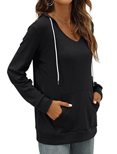 Womens Fall Hoodies Long Sleeve V Neck Pullover Tops Soft Brown S