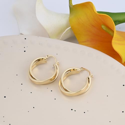 Gold Plated Double Hoop Earrings for Women Handmade Circle Huggie Hoop Earrings Simple Round Dangle Earrings for Gift