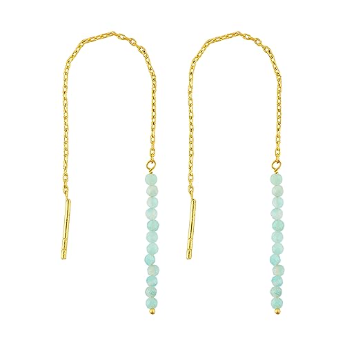 Natural Multi Moonstone Earrings, Dainty Threader Pair, Natural Gemstone Beads, Birthstone Crystal, Gift for Women, Chakra Energy Healing Crystals Jewelry in Gold Plated (Multi Moonstone)