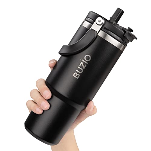 BUZIO 30 oz Tumbler with Handle, Insulated Tumbler with 2-in-1 Lid and Straw, Stainless Steel Vacuum Insulated Iced Coffee Tumbler Cup Water Bottle for Water, Iced Tea or Coffee, Smoothie