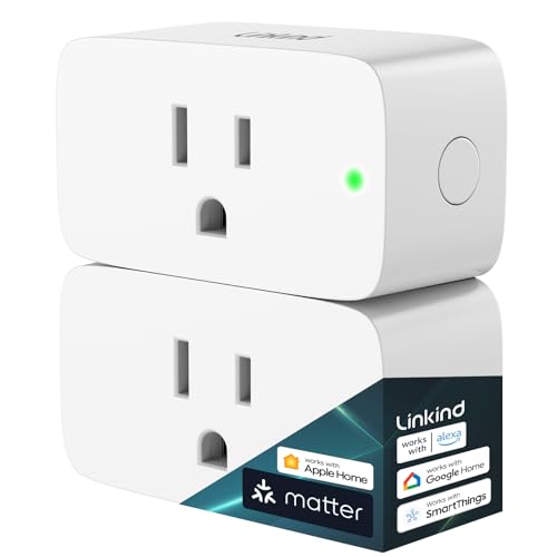 Linkind Matter Smart Plug, Work with Apple Home, Siri, Alexa, Google Home, SmartThings, Smart Outlet 15A/1800W Max, Smart Home Automation, APP Remote Control,Timer&Schedule, 2.4G Wi-Fi Only, 1 Pack