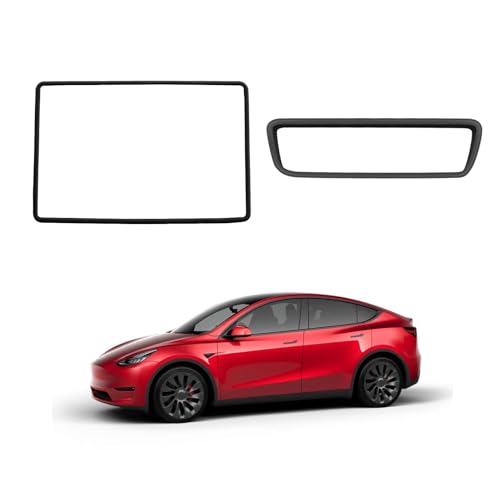 2PCS for Tesla 2021 2022 2023 Model 3/Model Y Accessories with Silicone Protective Cover for Center Console Screen Frame and Interior Mirror Frame (grey)